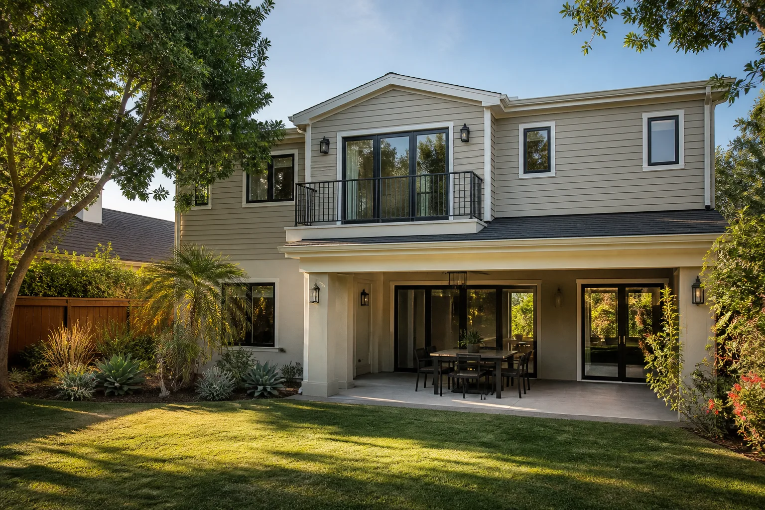 A second-story addition with a balcony, matched to the original house