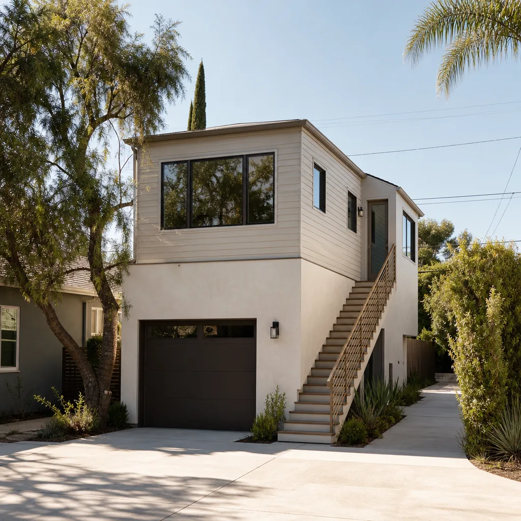 A new two-story ADU over a garage